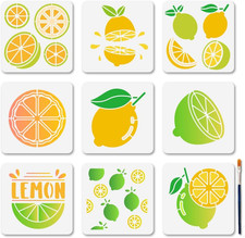 9 PCS Fruits Lemon Painting Stencils 5.9X5.9 Inches Slices Reusable Stencils Jui