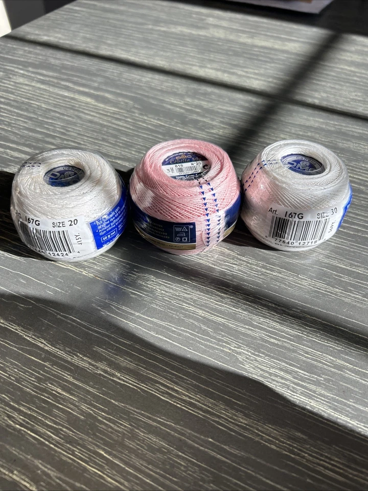 3 DMC Cebelia Size 20 & 30 Crochet 3- Cord Cotton Thread France White Pink NIP - Image 2 of 3