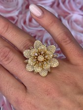 Gold-Tone Crystal Flower Statement Ring – Sparkly Luxury Cocktail Jewellery Gift