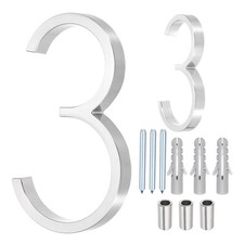 Floating House Numbers, 5 Inch Zinc Alloy Address Number with Nails Number 3 