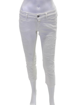 Closed Womens Zipper Fly Mid Rise Distressed Cropped Jeans White Denim Size 24