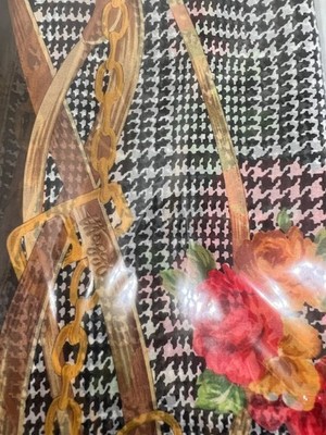 Rare Ginza Maggy Japan 50th Anniversary Silk Scarf SEALED Roses Houndstooth
