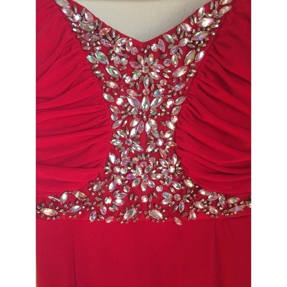 Vestido de graduación BCX con cuentas, rojo, talla-1 Foto 2 de 2