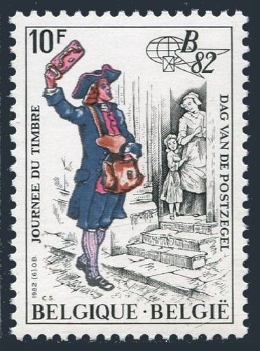Belgien 1118 zwei Marken, postfrisch. Michel 2104. Tag der Briefmarke 1982. Postilion.