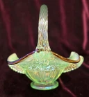 Fenton 5.5" Basket Green Opalescent 95th Anniversary Carnival Cottage Easter NWT