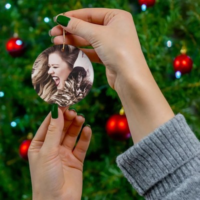 Round Ceramic Christmas Tree Ornament Holiday Deco Santa Gift Kelly Clarkson