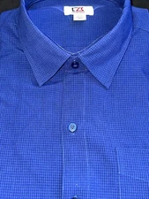 Cutter & Buck Men's Button down Shirt Royal Blue Checkered Short Sleeve Large