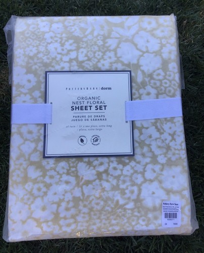 Pottery Barn Dorm Teen 3 Piece 100% Cotton Organic Yellow Floral Twin Sheet Set