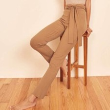 Reformation Women’s Kassie Butterscotch Ribbed Front Tie Pants Size Medium