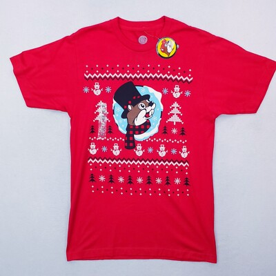 Bucees Shirt Mens Medium Red Christmas Holiday Snowman Fair Isle Allover AOP NWT