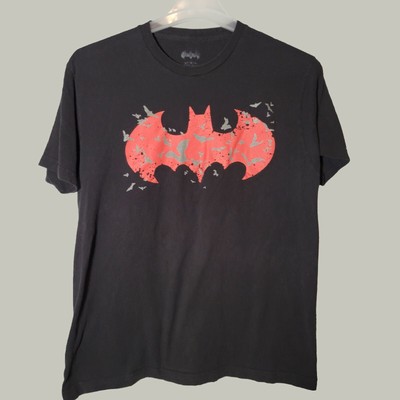 Batman T Shirt Mens Red Bat Logo Black 