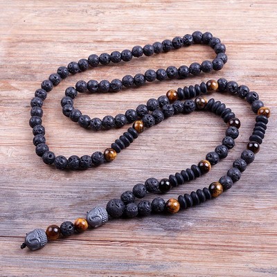 Round Beaded Necklaces Buddha Head Pendant Necklace Women Men Jewelry Gifts 1PC