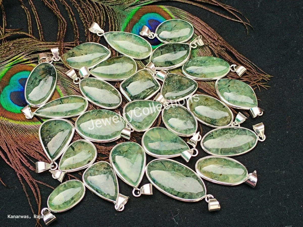 Natural Green prehnite Pendants Handmade Bezel Pendant Women