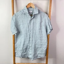 Reiss Button Up Shirt Mens Medium Light Grey Linen Short Sleeve Slim Fit Casual