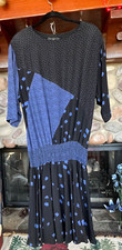Carole Little Vintage Black & Periwinkle Blue Drop Waist Dress SZ 4 USA Rayon