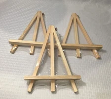 LOT OF 3 WOODEN TABLETOP EASEL DISPLAY STANDS / TRIPOD STYLE / 11.5" TALL / NEW