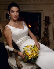 Casablanca Bridal White Satin Beaded Wedding Dress Gown Size 14 855