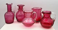 PILGRIM CRANBERRY GLASS 5 pieces-Vases and Pitchers