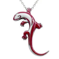 Tribal Lizard Pendant Necklace Red & White Stainless Steel Jewelry By Controse