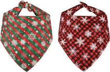 2 Pack Dog Christmas Bandanas Triangle Christmas Printing Plaid Pet Scarf 