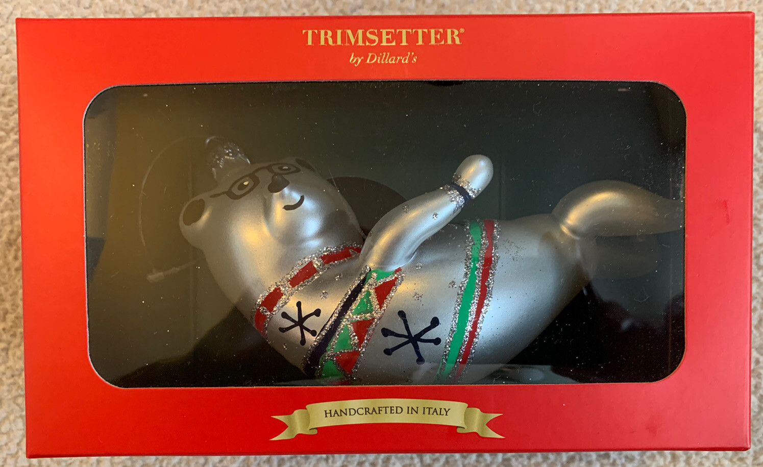Trimsetter by Dillard's Polar Bear Glass Handcrafted in Italy Christmas Ornament