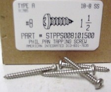  8x1-1/2 Pan Head Phillips Tapping Screws Stainless Steel 30 