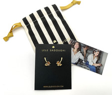 Lele Sadoughi Earrings 14k Gold Plated Ruffled Lily Pearl Center Studs NWT
