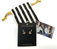 Lele Sadoughi Earrings 14k Gold Plated Ruffled Lily Pearl Center Studs NWT