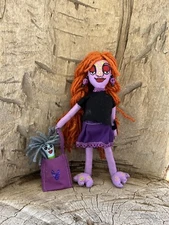 Purple Handmade Creature Rag Doll With Worm Skull Earrings 