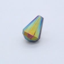W78274 Faceted Metallic Rainbow Coated Black Obsidian Cone Shape Pendant Bead
