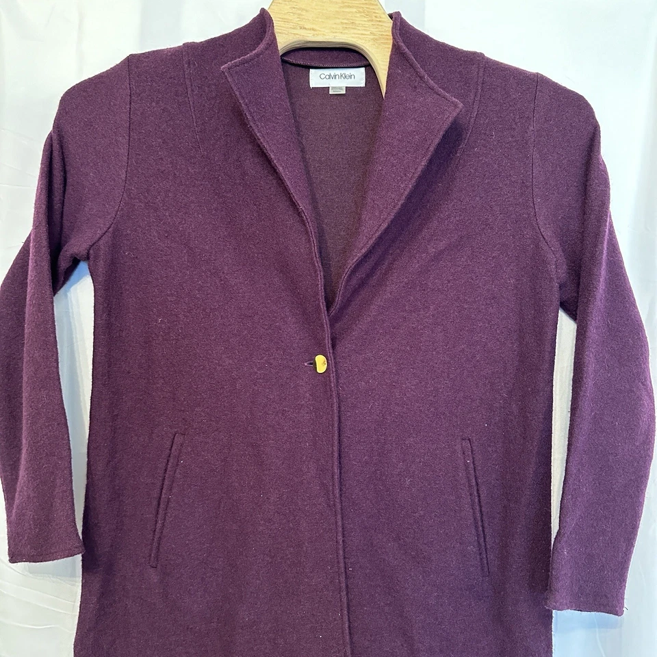Suéter largo cárdigan abrigo lana Calvin Klein para mujer talla mediana ciruela púrpura Foto 2 de 4