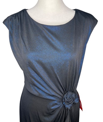Connected Apparel Womens Sleeveless Black Blue Shimmer Ruffle Midi Dress Size 6 - Picture 9 of 11