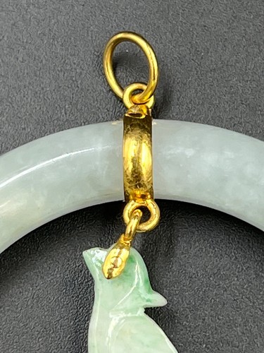 Antique Chinese Celadon Jade Pendent Large Hand Carved Bird 18CT Gold Mount - Picture 4 of 17