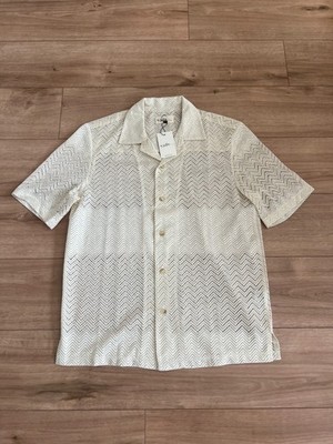 NWT By JakeHall Off White Zig Zag Textured Mesh Short Sleeve Button Up Shirt