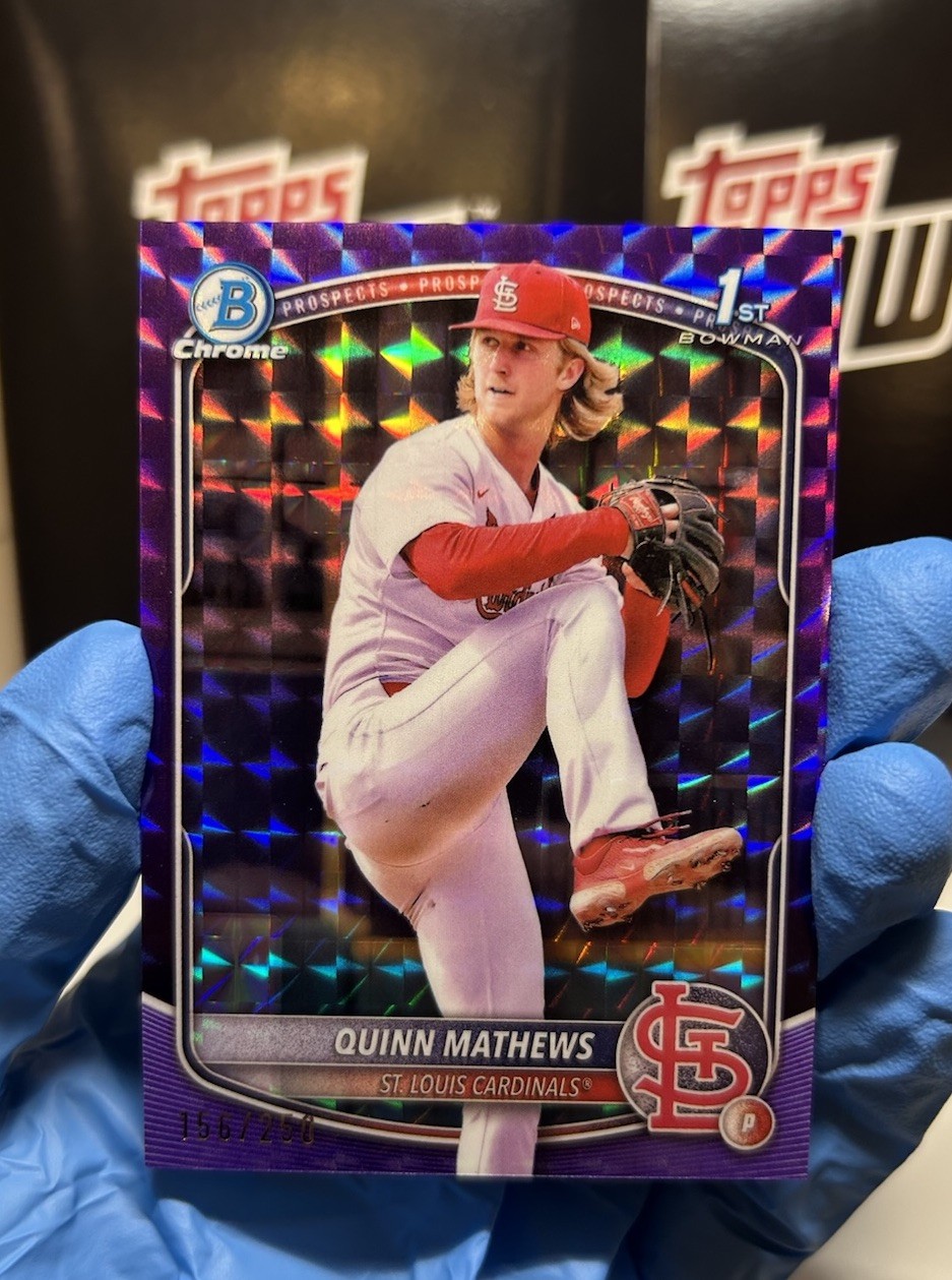 Quinn Mathews /250 Purple Geometric Refractor 2025 Bowman Chrome 1st Cardinals