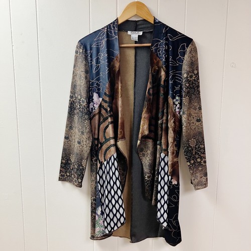 Artsy Lagenlook Patchwork Aris A. Womens Mixed Media Jacket SMALL Boho Flowy