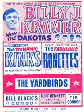 Billy J Kramer Kinks Ronettes Yardbirds Vintage Concert Poster Art Print 24x36