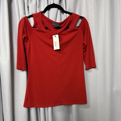NWT Bold Elements Cold Shoulder Red Blouse Small Stretch fitted Cutouts