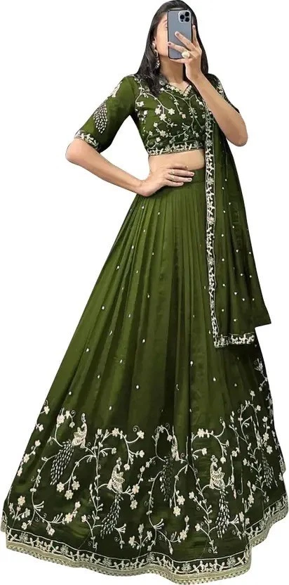 Lehenga Choli Vert Bollywood Designer Femme Lehenga Mariage en Inde Sari Saree - Photo 3/3