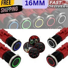 16mm Latching Push Button Switch 12V LED wire socket On/Off