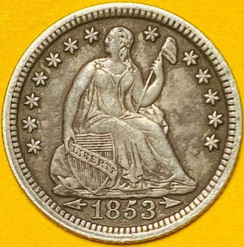 1853 (Arrows) U.S. SEATED LIBERTY SILVER HALF 1/2 DIME 5c COIN (XF-Extra Fine)