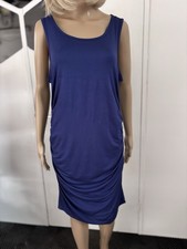 PARNIXS Maternity Nursing Ruched Sleeveless Scoop Neck Blue Shift Dress OS