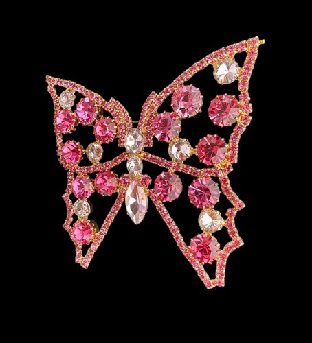 Vintage style Butterfly brooch  Modern handmade bijoux. Pink glass crystals