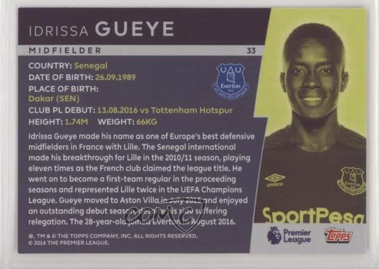 2017-18 Topps Premier League Platinum Green /100 Idrissa Gueye #33 - Image 2 of 2