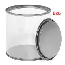 Clear Paint Can Tin 5x5 Display Container PVC Steel Lid Gift Candy Storage