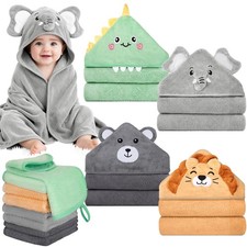 12 PCS Baby Bath Towels Set for Infants Toddlers, 4 PCS Animal Hooded Baby To...