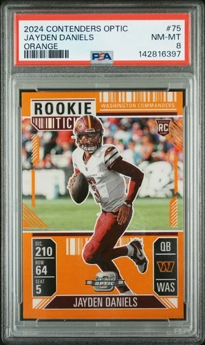 2024 CONTENDERS OPTIC ORANGE #75 JAYDEN DANIELS 44/75 PSA 8