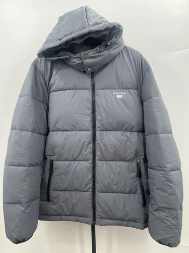 Chaps Puffer Jacket Mens Gray Hooded Water Resistant Freedom Stretch Winter L - product listing photo