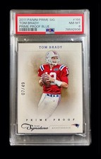 2011 panini prime sig #166 tom brady; blue 7/49 prime proof PSA 8  (COLOR MATCH)