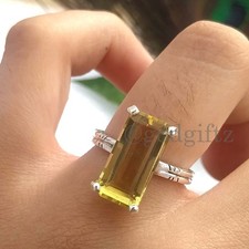 Lemon Quartz Ring: 925 Sterling Silver Baguette Cocktail Ring